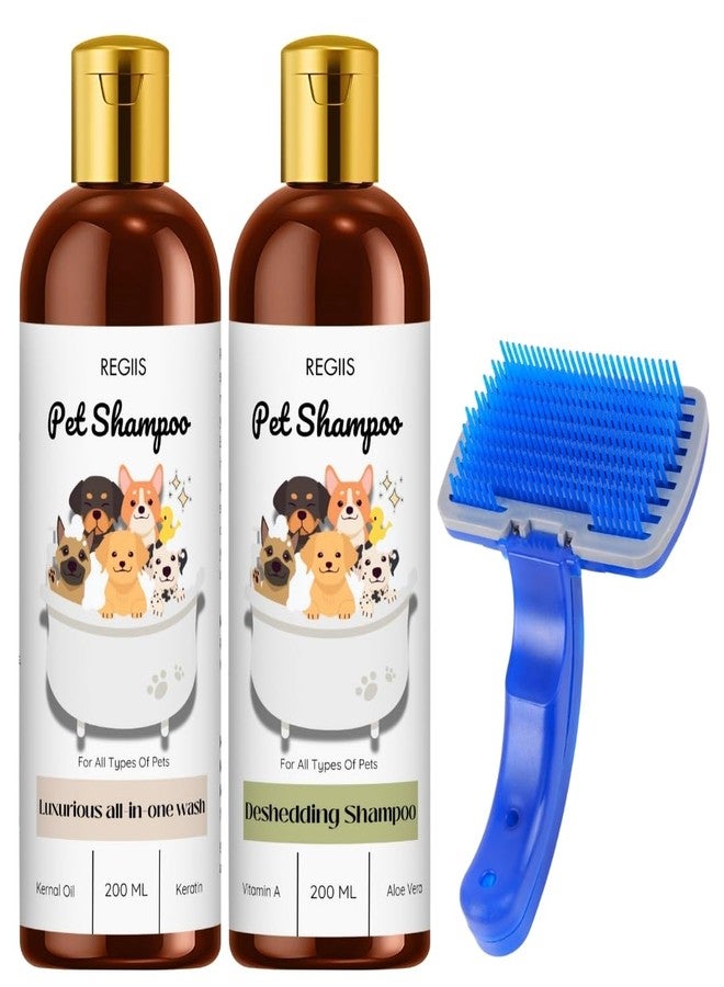 مجموعة شامبو ريجيس للحيوانات الأليفة مع فرشاة إزالة الشعر الزائد، تركيبة متكاملة للغسل وإزالة الشعر الزائد، 200 مل، عبوة من 3 قطع - Image 1